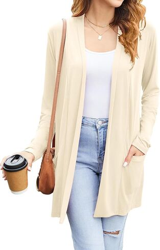 Newchoice Womens Casual Lightweight Cardigans with Pockets Loose Long Sleeve Open Front Cardigan (S-3XL) in Saudi Arabia