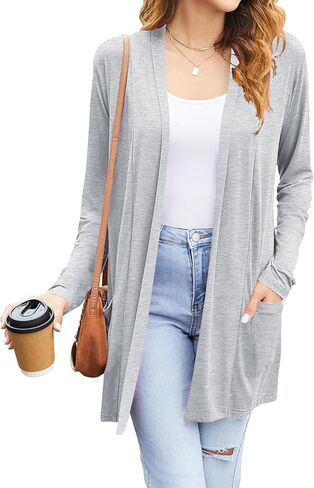 Newchoice Womens Casual Lightweight Cardigans with Pockets Loose Long Sleeve Open Front Cardigan (S-3XL) in Saudi Arabia