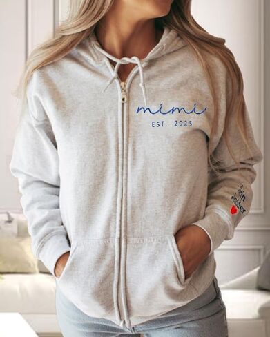 Custom Zip Up Hoodie Sweatshirt For Mom - Mom Grandma - Custom Children Kids Names Sleeve - Personalized Gift - Grandparent Gift - New Grandma in Kuwait