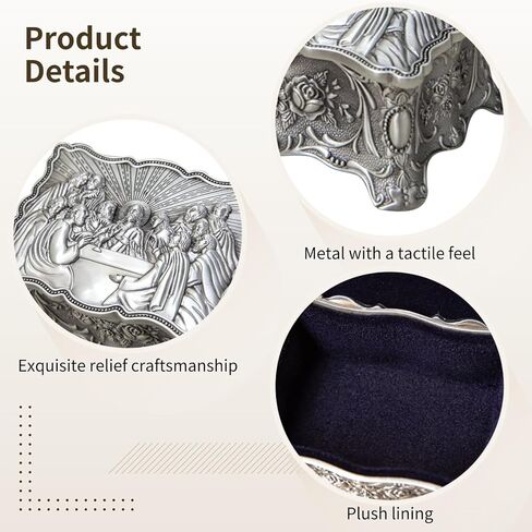 هدايا كاثوليكية فضية عتيقة، صندوق مجوهرات سطح المكتب للعشاء الأخير للنساء، تخزين تذكار مسبحة دينية، هدية مستوحاة من الإيمان المزخرف in Kuwait