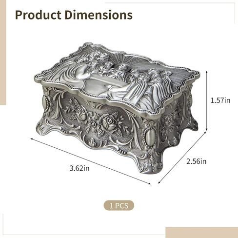 هدايا كاثوليكية فضية عتيقة، صندوق مجوهرات سطح المكتب للعشاء الأخير للنساء، تخزين تذكار مسبحة دينية، هدية مستوحاة من الإيمان المزخرف in Kuwait