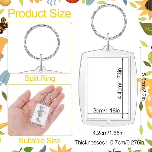 Acrylic Photo Frame Keyring, Photo Insert Keychains Acrylic Clear Blank Keyrings Picture Frame with Split Ring for Personalised Custom 2.2 Inch by 1.65 Inch as Gift 20 Pcs in Kuwait