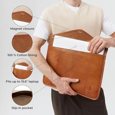 حقيبة كمبيوتر محمول من الجلد الطبيعي العتيق من BERLINER BAGS، وحافظات الكمبيوتر، وغطاء الكمبيوتر المحمول - بني (15.6 بوصة) in Saudi Arabia