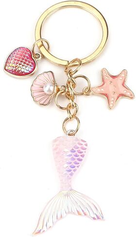 Pink Mermaid Tail Keychain with Ocean Themed Charms, Mermaid Keychain for Women, Beach Ocean Key Chain in Saudi Arabia