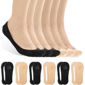 6 Pairs No Show Socks for Women, Ultra Low Cut Invisible Socks for Flats Non Slip Liner Sock for Spring Summer (Black and Skin) in Kuwait