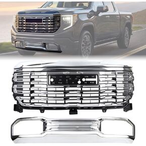 Black Grille Set 2pcs Compatible with 2022-2025 GMC Sierra 1500 Denali/Denali Ultimate w/Camera Hole Upper Grill & Front Bumper Lower Skid Plate Valance in Kuwait