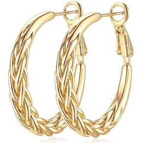 أقراط دائرية مطلية بالذهب عيار 14 قيراط للنساء، أقراط للنساء، حلق كبير للنساء، تصميم نسج معقد، أقراط نسائية سميكة in Kuwait