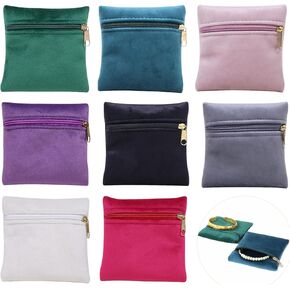 8 Pcs Small Velvet Jewelry Pouches with Zipper, 3.94" X 3.94" Padded Velvet Jewelry Pouch for Bracelets, Earrings, Necklaces, Rings, and Bangles Travel Jewelry Storage, (Mixed color) in Kuwait