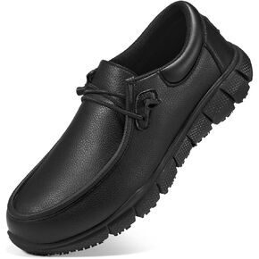 NINGO Non Slip Work Shoes for Men, Water & Oil Resistant Slip On Chef Shoes with Breathable Leather, Lightweight Comfort Work Loafers for Kitchen/Restaurant Staff, Food Service Walking Shoe, Black in Kuwait