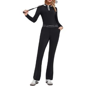 AFZ Women Golf Outfits Polo Shirt and 4 Pockets Elastic Waist Golf Pants Sets for Business Travel Leisure in Kuwait