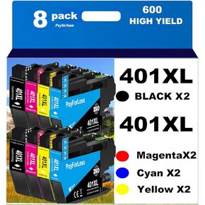 خراطيش حبر LC401XL لطابعة Brother متوافقة مع خراطيش حبر Brother LC401 لطابعة Brother MFC-J1010DW MFC-J1012DW MFC-J1170DW 8 عبوات (2 أسود، 2 سماوي، 2 أرجواني، 2 أصفر) in Kuwait