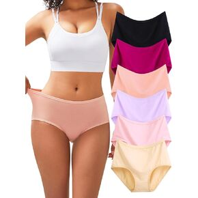 Buankoxy Womens Underwear Cotton Stretch Panties Mid Waist Full Coverage Brief Ladies Panties 6 Pack in Kuwait