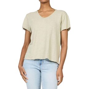DEAR JOHN Vanya Short Sleeve Vee Neck Women's Slub Tee Knit Relaxed Fit Shirt in Kuwait