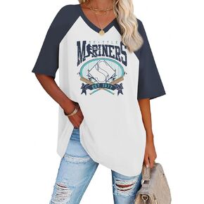 تي شيرت بيسبول نسائي كبير الحجم برسوم كرة البيسبول وأكمام قصيرة، قمصان بيسبول على شكل قلب، تي شيرت علوي in Kuwait