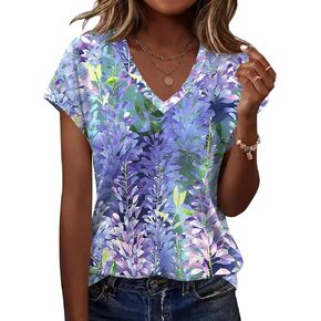 Rapbin Womens Summer Tops Women Blouses Dressy Casual V Neck T Shirts Short Sleeve Spring Tops for Women in Kuwait