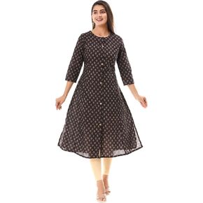 VIHAAN IMPEX Women’s Cotton Tunic Top 3/4 Sleeve Dressy Casual Kurti Blouse Loose Fit Printed Work Top Ladies & Boho Shirts in Saudi Arabia