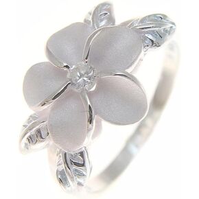 Arthur's Jewelry Sterling silver 925 Hawaiian 12mm plumeria flower maile leaf white cz ring size 1 to 11 in Kuwait