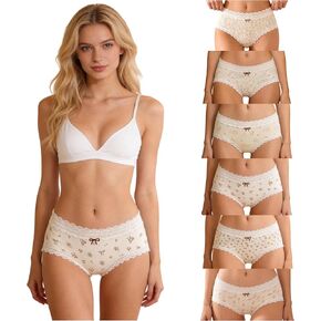Cute Ruffled Floral Cotton Womens Underwear for Women 6 Packs Panties Briefs Kawaii Lace Flowers Bow in Kuwait
