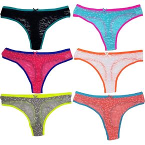 Vision Underwear 6-Pack Sexy Leopard Print See-Through Lace Thong Panties G252 in Kuwait