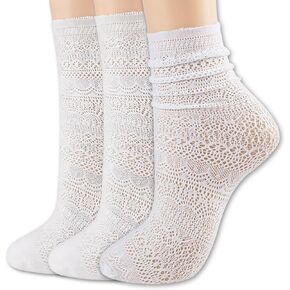 جوارب Soxbang من الدانتيل Mary Jane، جوارب شبكية رفيعة للغاية من الدانتيل القطني للكاحل الشفاف، فستان 3 أزواج in Kuwait