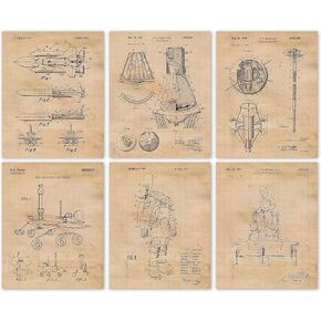 Vintage Space Exploration Patent Prints, 6 (8x10) Unframed Photos, Wall Art Decor Gift for Home Office Gears Garage Man Cave Science School College Student Teacher Coach NASA Aviation Flight Engineer in Kuwait