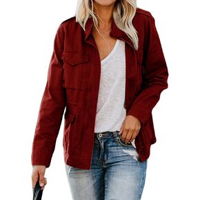 Women Military Anorak Jackets Zip Up Snap Buttons Parka Jacket Lightweight Utility Field Safari Coat Outwear Coats in Kuwait