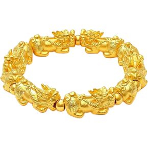 سوار فنغ شوي بيكسيو مطلي بالذهب 24 قيراط للرجال والنساء، تميمة الحظ والرخاء والازدهار، سوار مرن قابل للتعديل in Kuwait