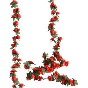 2 حزمة من زهور إكليل الزهور الاصطناعية المزيفة من زهور إكليل الورد الاصطناعية لتزيين أكاليل الزهور - إجمالي 16 قدم (أحمر، 2) in Kuwait