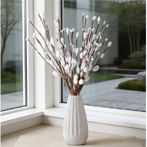 ToBeIT Artificial Pussy Willow Branches 13" White Faux Willow Twigs with Buds, Decorative Floral Stems for Vase fillers, Home Decor, Wedding, Party and Spring Easter Decorations(White) in Kuwait