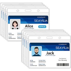 حامل شارة SEAVILIA 20 حزمة، حامل هوية شفاف مقاوم للماء مع سحاب قابل للإغلاق، حامل بطاقة اسم أفقي 4.1 بوصة × 3.3 بوصة للممرضات والمكتب، يناسب بطاقة الهوية/بطاقة الائتمان/بطاقة الطالب in Kuwait