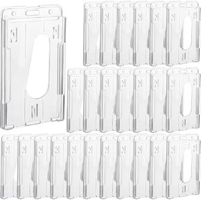 25 Pack Vertical 2-Card Badge Holder, Heavy Duty Hard Plastic ID Card Holder with Thumb Slot, Clear PC Protector Sleeve for Office, School, Credit Cards & Driver's Licenses in Kuwait