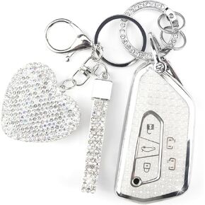 Key Fob Cover with Diamond Keychain Compatible with VW Car Key Holder Case Compatible with Volkswagen ID4 ID3 MK8 Golf GTI Skoda Octavia Smart Key Protector for Women, 5 Buttons (Black-Heart) in Kuwait