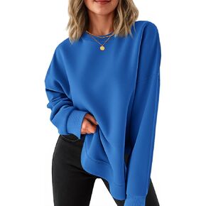 Fisoew Womens Crewneck Sweatshirts Casual Long Sleeve Side Split Hihg Low Curved Hem Shirts Loose Fall Tunic Tops Navy in Kuwait