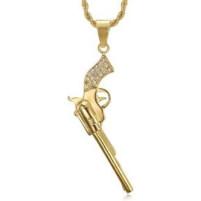 NEGS 18K Gold Plated Prayer Hand with Gun Pendant Stainless Steel Rock Necklace for Men Women, 24 Inch Chain Hip Hop Rock Amulet Jewelry Gift in Kuwait