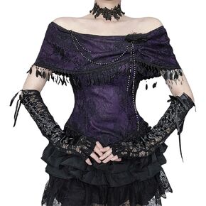 Women's Goth Off Shoulder Fitted Crop Tank - Vintage Floral Slim Vampire for Disco, Club in Kuwait