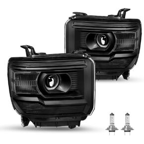 مجموعة مصابيح أمامية هالوجين من نوع SOCKIR LED DRL لـ 2014-2018 GMC Sierra 1500 15-19 2500HD 3500HD كشافات أمامية للسائق ومصابيح جانبية للركاب متضمنة in Kuwait