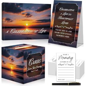 مجموعة كتاب ضيوف جنازة غروب الشمس، دفتر ضيوف تذكاري أنيق الكل في واحد، 80 صفحة، كتاب ضيوف لخدمة الجنازة والنصب التذكاري، غلاف فني، سجل مع قلم، بطاقات ذاكرة، صندوق تجميع، علامة طاولة in Kuwait