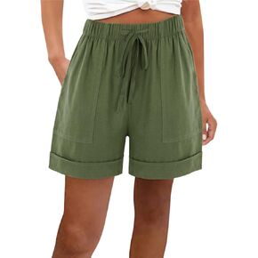 Fashion Shorts for Women Cuffed Hem Bermuda Short Roll Up Pleated A Line Shorts Summer Casual Shorts with Drawstring in Saudi Arabia