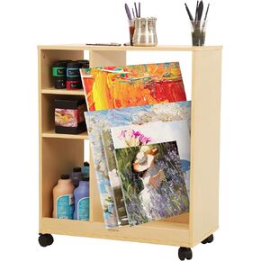 VISWIN Art Cart Organizer, Solid Pine Wood Art Supply Storage Organizer with Caster Wheels, 3-Tier Multifunctional Rolling Utility Storage Cart for Studio, Classroom, Artists - Natural in Kuwait