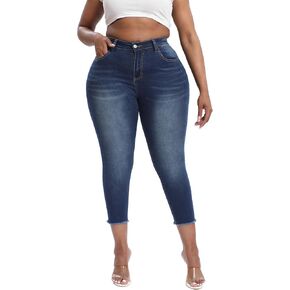 Womens Plus Size Capri Jeans Stretchy High Waisted Skinny Cropped Denim Capris Pants in Kuwait