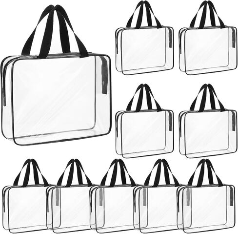 10 Pack Large Clear Makeup Bags with Zipper Handle, 12x9x4 Inch PVC Toiletry Travel Bag Waterproof Cosmetic Tote Pouch Transparent Storage Organizer for Women Men in Saudi Arabia