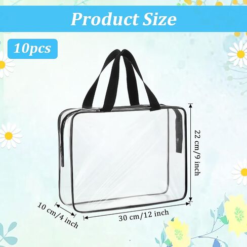 10 Pack Large Clear Makeup Bags with Zipper Handle, 12x9x4 Inch PVC Toiletry Travel Bag Waterproof Cosmetic Tote Pouch Transparent Storage Organizer for Women Men in Saudi Arabia