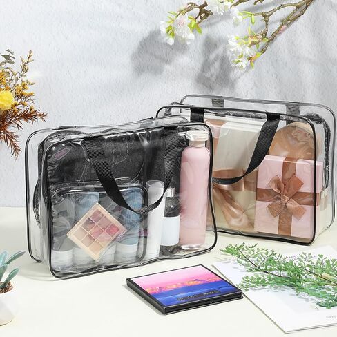 10 Pack Large Clear Makeup Bags with Zipper Handle, 12x9x4 Inch PVC Toiletry Travel Bag Waterproof Cosmetic Tote Pouch Transparent Storage Organizer for Women Men in Saudi Arabia