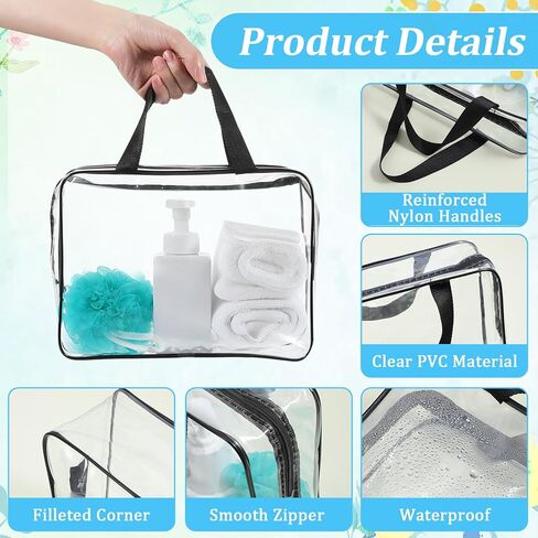 10 Pack Large Clear Makeup Bags with Zipper Handle, 12x9x4 Inch PVC Toiletry Travel Bag Waterproof Cosmetic Tote Pouch Transparent Storage Organizer for Women Men in Saudi Arabia