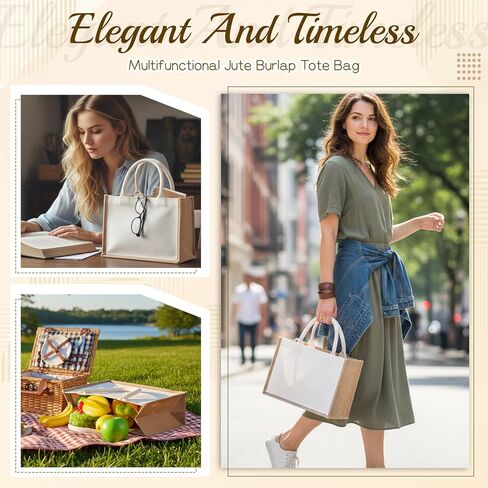 4 Set Burlap Tote Bag, Jute Tote Bag with Canvas Makeup Pouch Burlap Gift Bags with Handles Reusable DIY Craft Blank Gift Bages Blank Canvas Grocery Bags for Bridesmaid, Shopping, Pool, Wedding in Kuwait