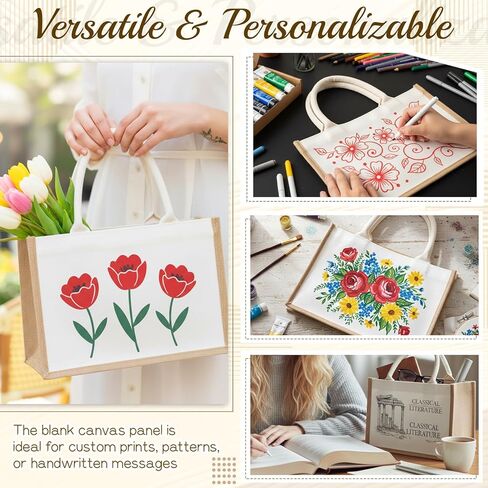 4 Set Burlap Tote Bag, Jute Tote Bag with Canvas Makeup Pouch Burlap Gift Bags with Handles Reusable DIY Craft Blank Gift Bages Blank Canvas Grocery Bags for Bridesmaid, Shopping, Pool, Wedding in Kuwait