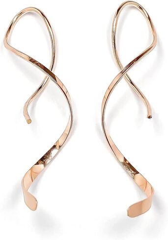 Gold Threader Earrings for Women, 14K Gold Filled, 1.5in, Spiral Earrings for Women Hypoallergenic, Dangle Drop Earrings, Threader Earrings Gold, Lightweight Dangle Earrings in Kuwait