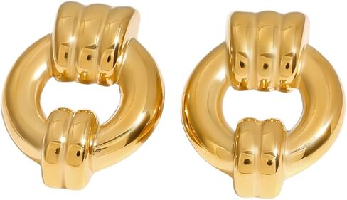 Gold Loop Statement Earrings for Women – Bold Hoop-Inspired Dangle Earrings, Lightweight Modern Gold Jewelry for Everyday & Special Occasions in Kuwait