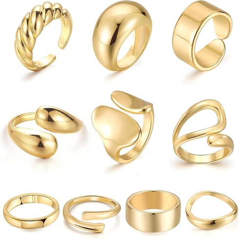 مجموعة خواتم ذهبية من ÌF ME مكونة من 10 قطع للنساء غير مشوهة، حلقات مكتنزة قابلة للتكديس مطلية بالذهب عيار 18 قيراط، مجموعة خواتم نسائية مكدسة in Kuwait