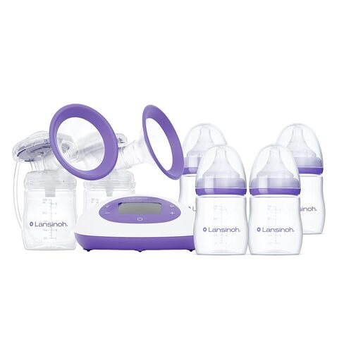 Lansinoh Signature Pro Double Electric Breast Pump, Portable Breast Pump, 3 Power Options, LCD Display, Includes Breast Pump Bag, 25mm Breast Pump Flanges and 2 Lansinoh Baby Bottles (pack of 1) in Kuwait